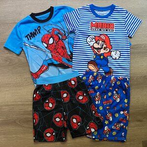 4/5 Spider-Man & Mario Boys Graphic Print Tee & Shorts Sleep Sets